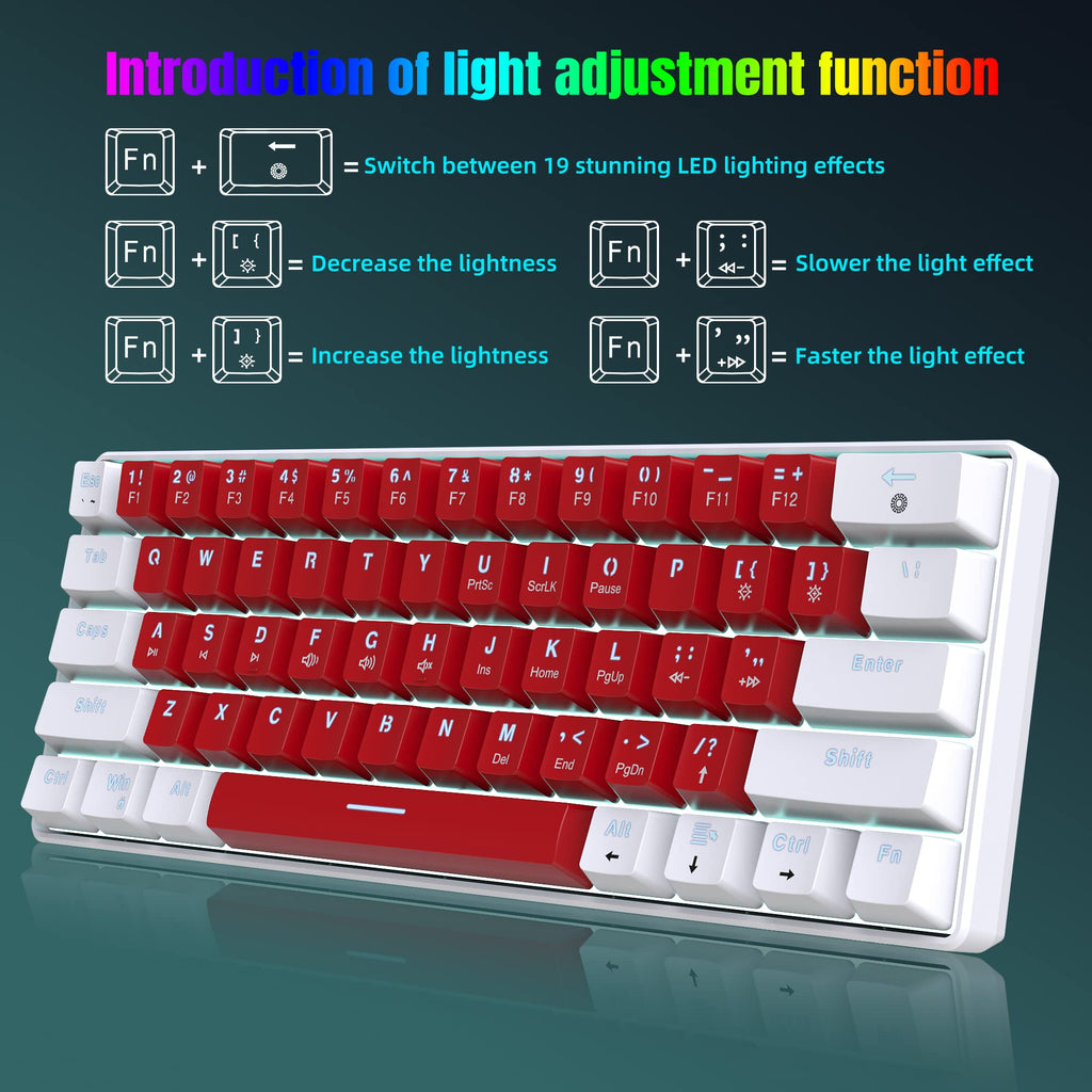Snpurdiri 2.4G 60% Wireless Gaming Keyboard and Mouse Combo (White-Grey)