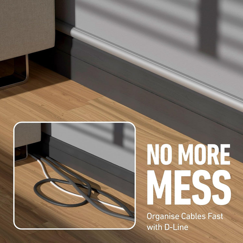 D-Line 30x15mm Cable Trunking 4m Multipack, Half Round Profile, Self-Adhesive Wire Cover, Paintable Cable Management - 10x 30mm (W) x 15mm (H) x 40cm Lengths and Accessories - Aluminium-Effect
