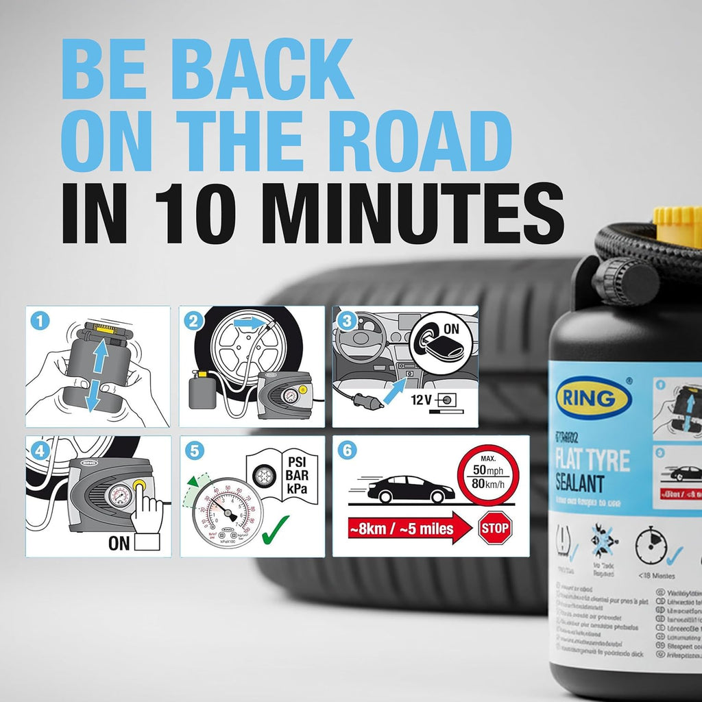 RING Flat Tyre Sealant, Quick & Easy Puncture Repair Kit