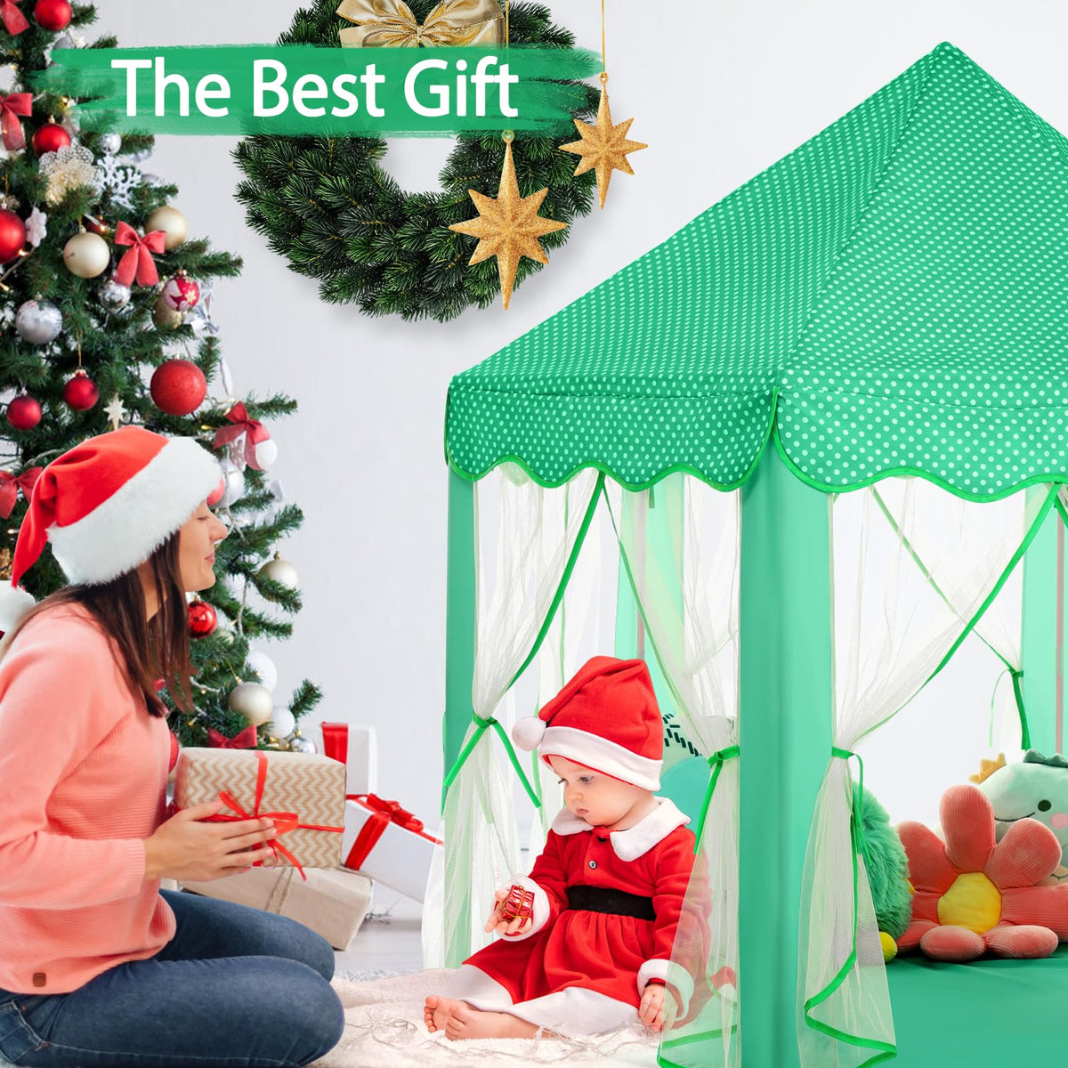 Monobeach Princess Tent Girls Large Playhouse Kids Castle Play Tent with Star Lights Toy for Children Indoor and Outdoor Games, 55'' x 53'' (DxH)