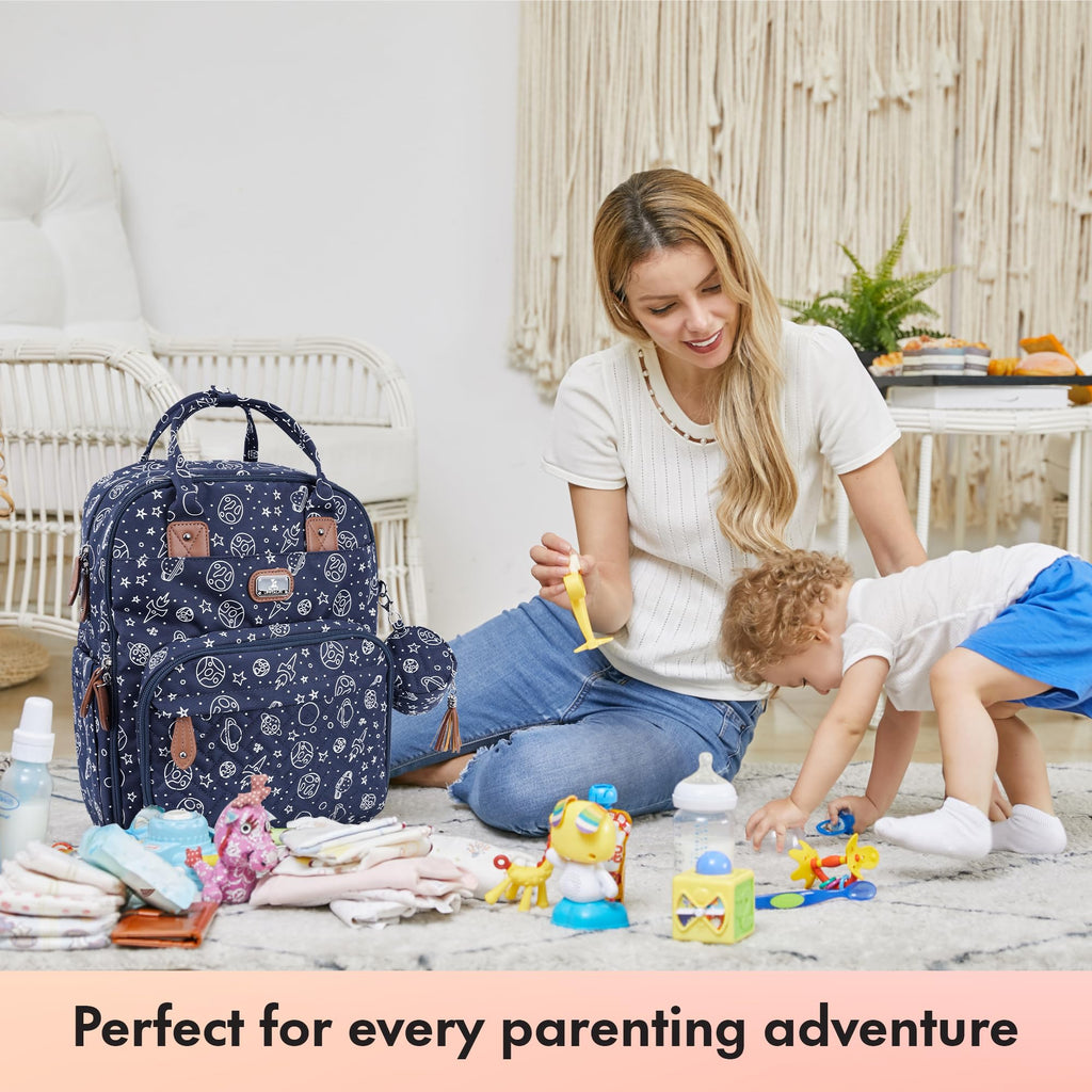 Dikaslon Baby Changing Bag Backpack, Large Nappy Back Pack Multifunction Baby Bags with Portable Changing Mat, Pacifier Holder, and Stroller Straps, for Mom and Dad