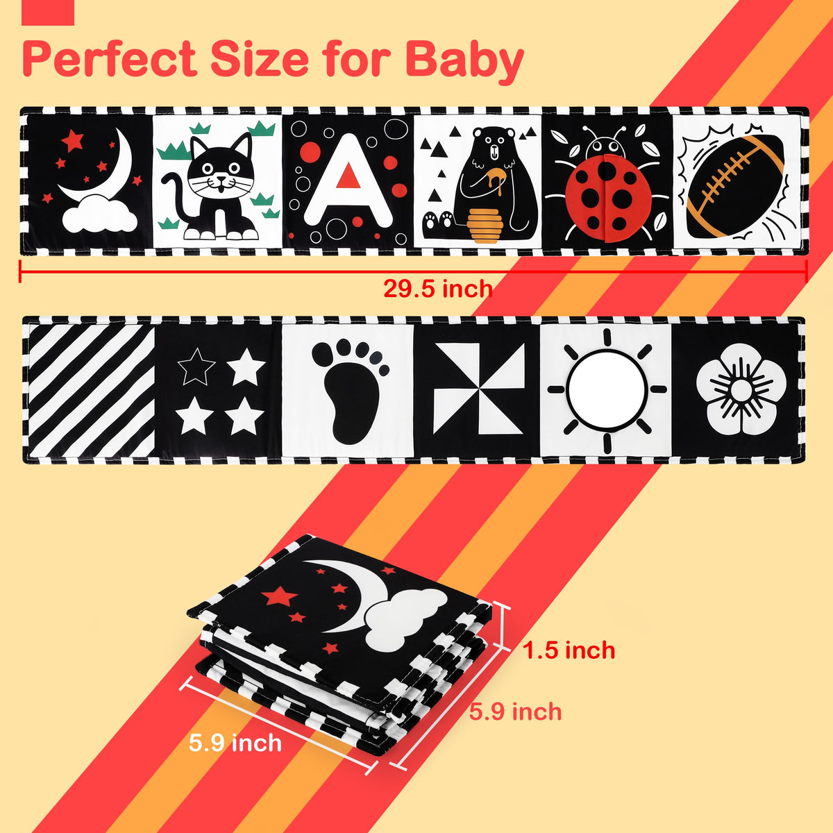 URMYWO Black and White Tummy Time High Contrast Newborn Toys 0-3 Months, Soft Baby Book, Visual Stimulation Montessori Sensory Infant Toys 0-6-12 Months, Shower Gift for Boys Girls