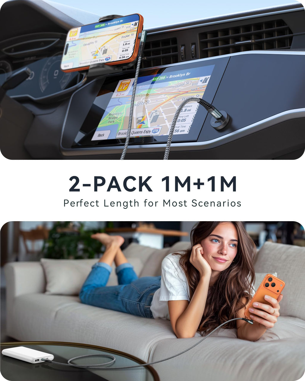 ZKAPOR USB C to USB C Cable 2Pack 3M, 60W Fast Type C Cable Right Angle