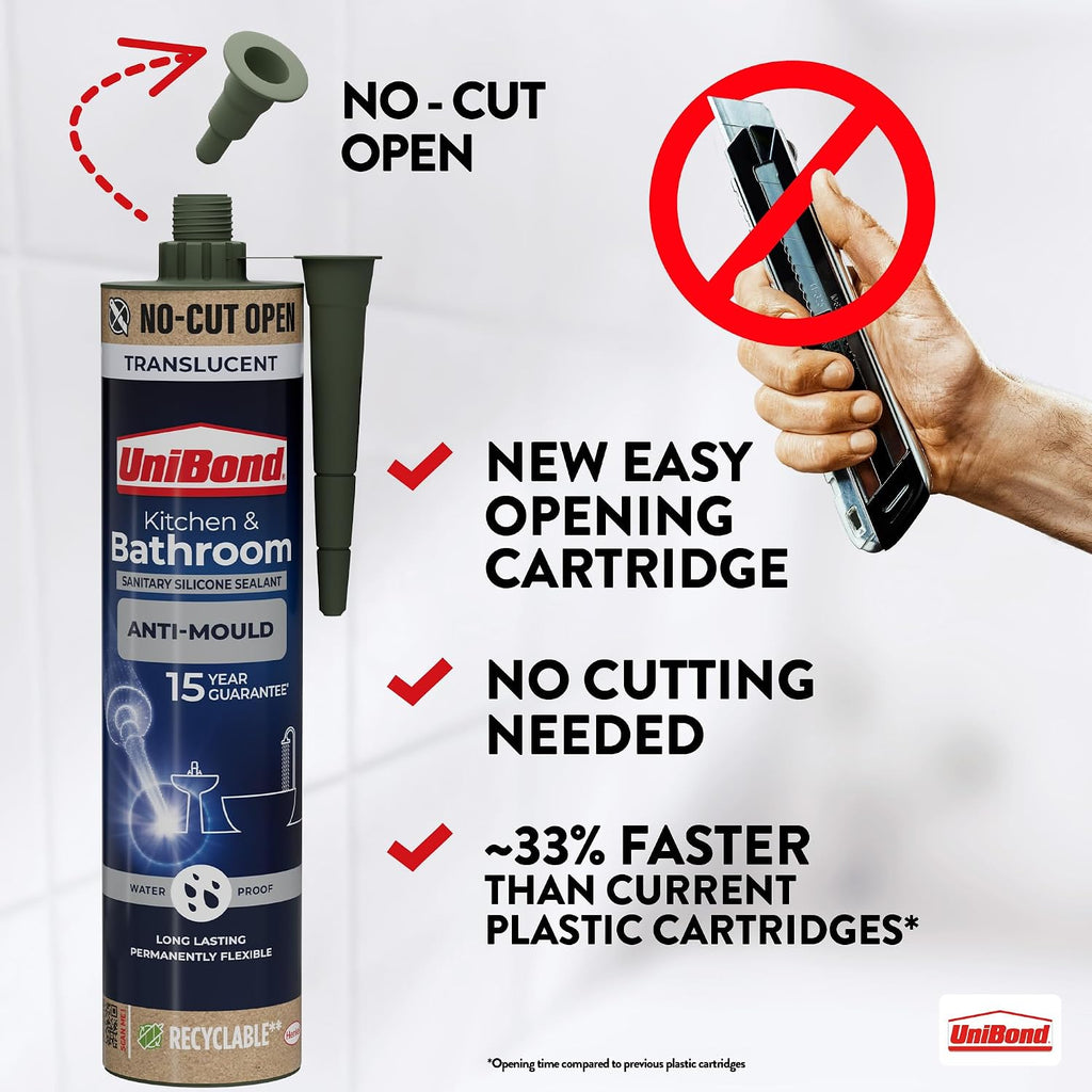 UniBond Kitchen and Bathroom, Mould-Resistant Transparent Sealant, 280 ml