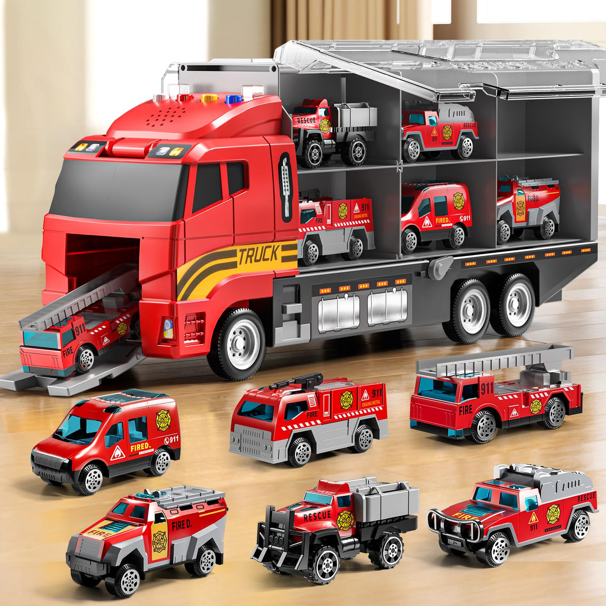 NIPLOOOW Kids Boys Construction Truck Vehicle Toy Set with Play Mat and Die-Cast Toy Car, Transport Carrier Truck for Kids 3-5, Birthday Gifts Toys for 3-8 Year Old Boys