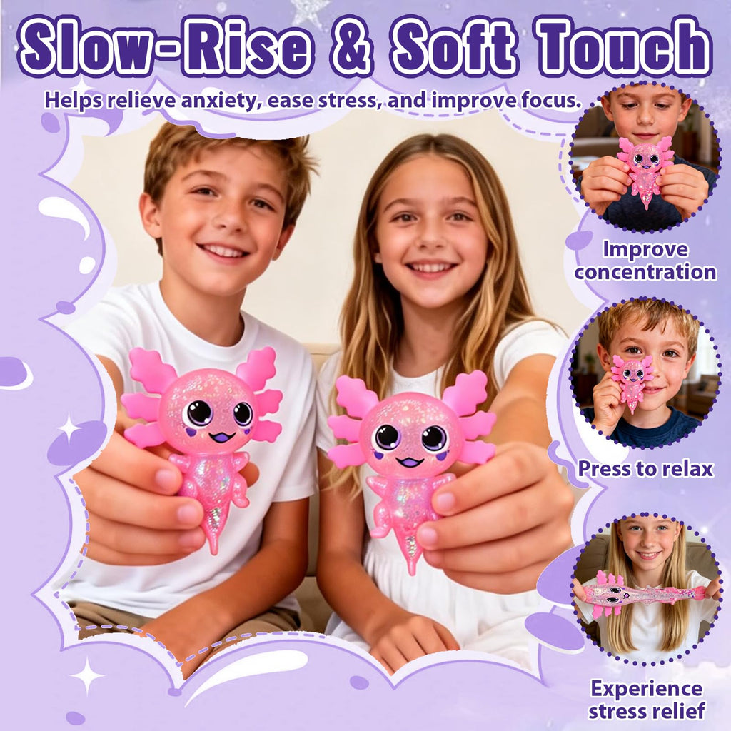 Axolotl Squishy Stress Relief Toy Glitter Fidget Toys Cute Malt Sugar Axolotl Toy Fidget Toys for Kids Youth Adult, Party Favors Anxiety Relief Squishy Toys(Blue)