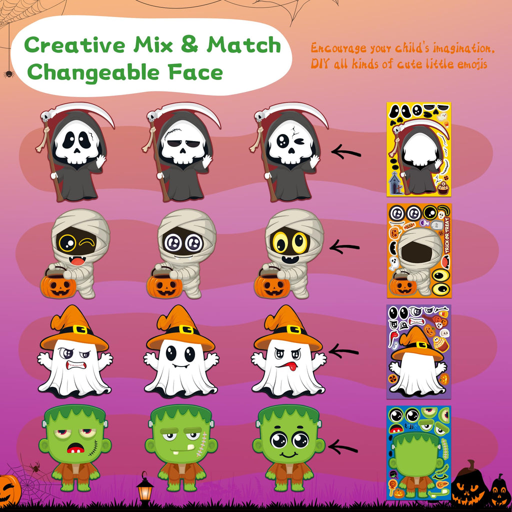 48 Sheets Pumpkin Face Stickers Kids Halloween Party Favors Crafts