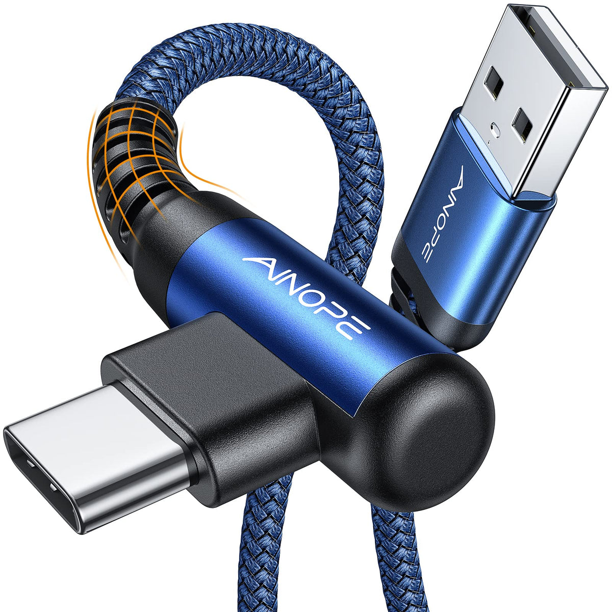 AINOPE 2-Pack 0.5ft USB C Cable, 3.1A Fast Charging, Right Angle, Durable Nylon Braided, Compatible with Galaxy S22 S21 Plus S20, Note 10 9 LG, Type C Charger