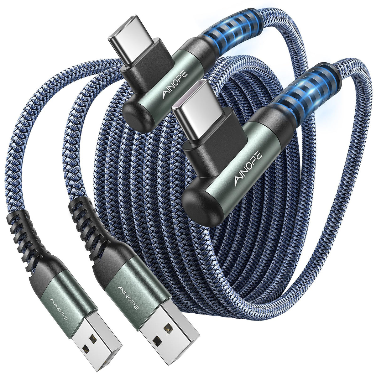 AINOPE 2-Pack 0.5ft USB C Cable, 3.1A Fast Charging, Right Angle, Durable Nylon Braided, Compatible with Galaxy S22 S21 Plus S20, Note 10 9 LG, Type C Charger