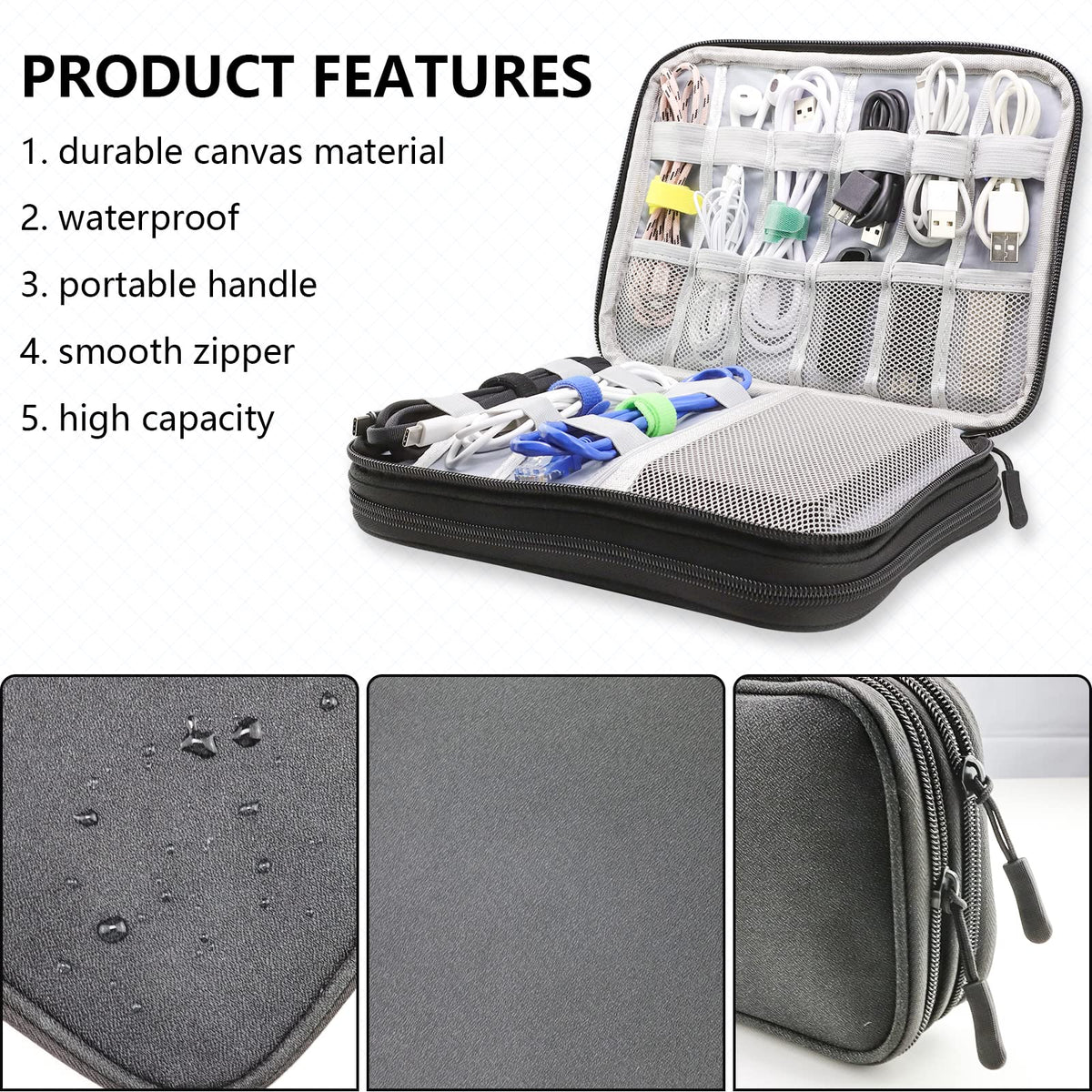 Teskyer Travel Cable Organiser Bag, Travel Essential, Black