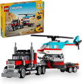 LEGO Creator 3 in 1 Flatbed Truck with Helicopter Toy, Transforms from Flatbed Truck Toy to Propeller Plane to Hot Rod and SUV Cars, Gift Idea for Boys and Girls Ages 7 Years Old and Up, 31146