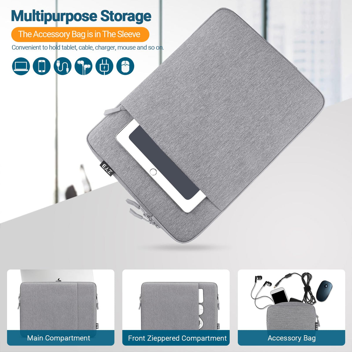 ZYB 16 Inch Laptop Sleeve Case,Shockproof Waterproof Notebook Case 16 Inch for 2021-2026 MacBook Pro 16 M5 M4 M3 M2 M1,16" Laptop Lenovo ThinkBook/IdeaPad HP Dell ASUS Acer Chromebook etc-Haze Blue