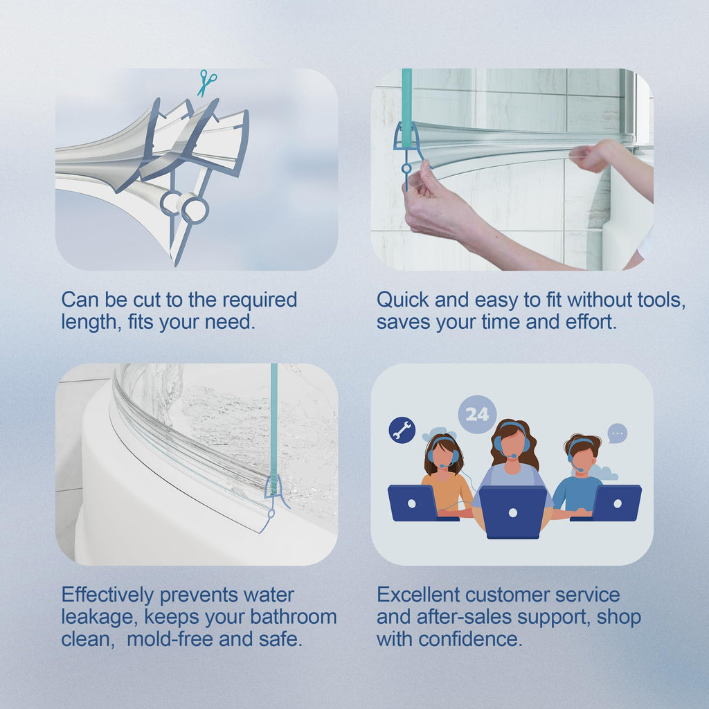 HNNHOME Rubber Plastic Bath Shower Screen Seal Strip for 4-6mm Glass Door Up to 22mm Gap (Straight)