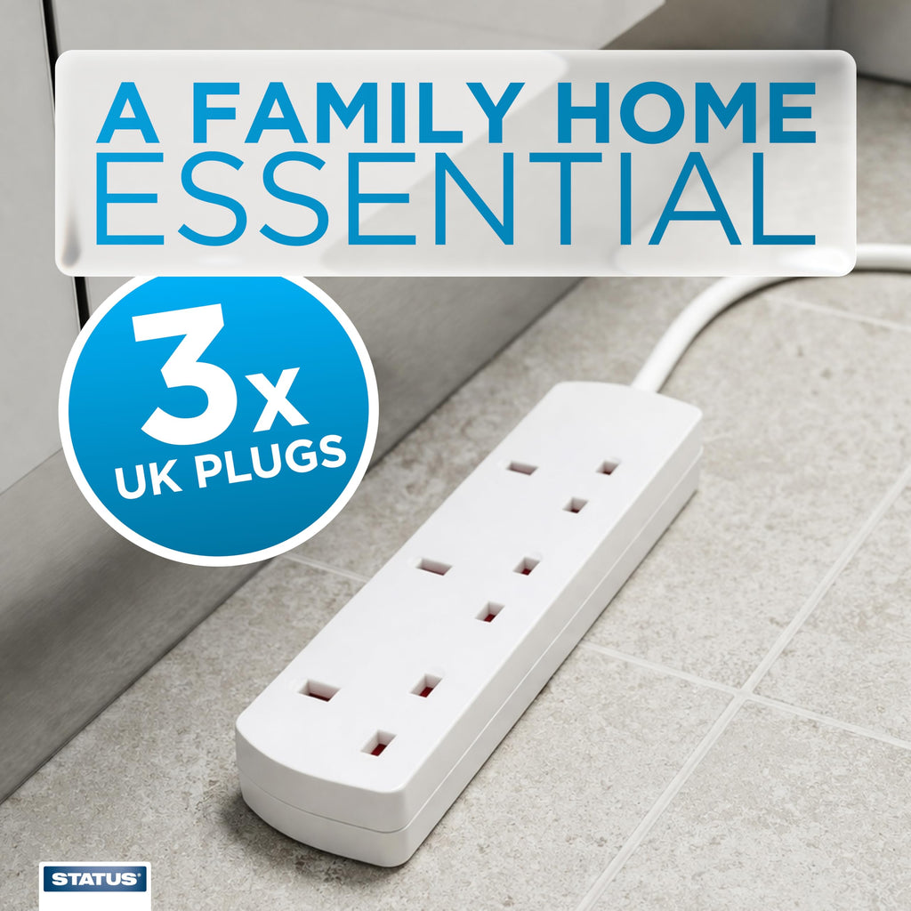 STATUS 4 Socket Extension Lead, 2m Black 13A Power Strip for Home or Office Use (S4W2MBL1PK4)