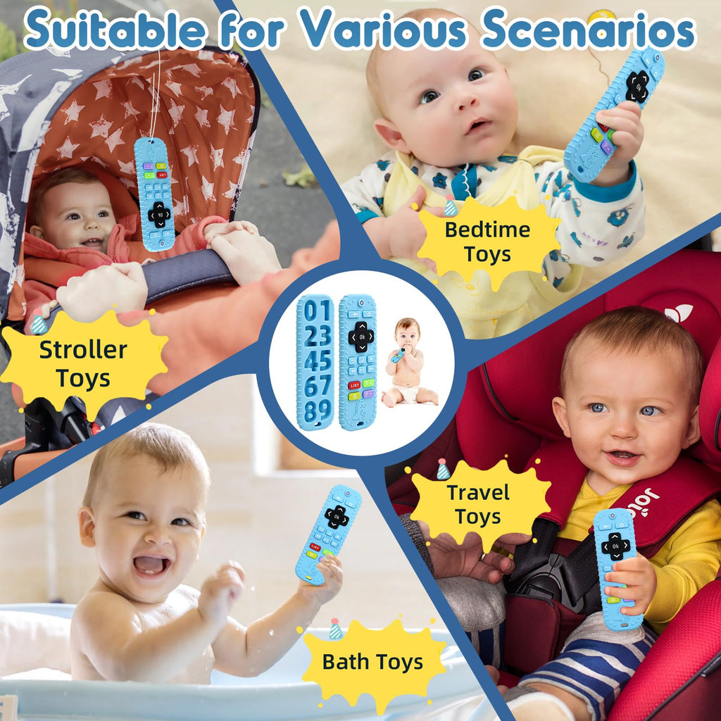 Teething Relief Teethers Toys for Babies 3-6 12 Months Gifts, Silicone Remote Control Baby Teether Bath Toys for 3 6 9 Months Newborn Infant Boy Girl Autism, Food Grade Silicone Sensory Toys, Black