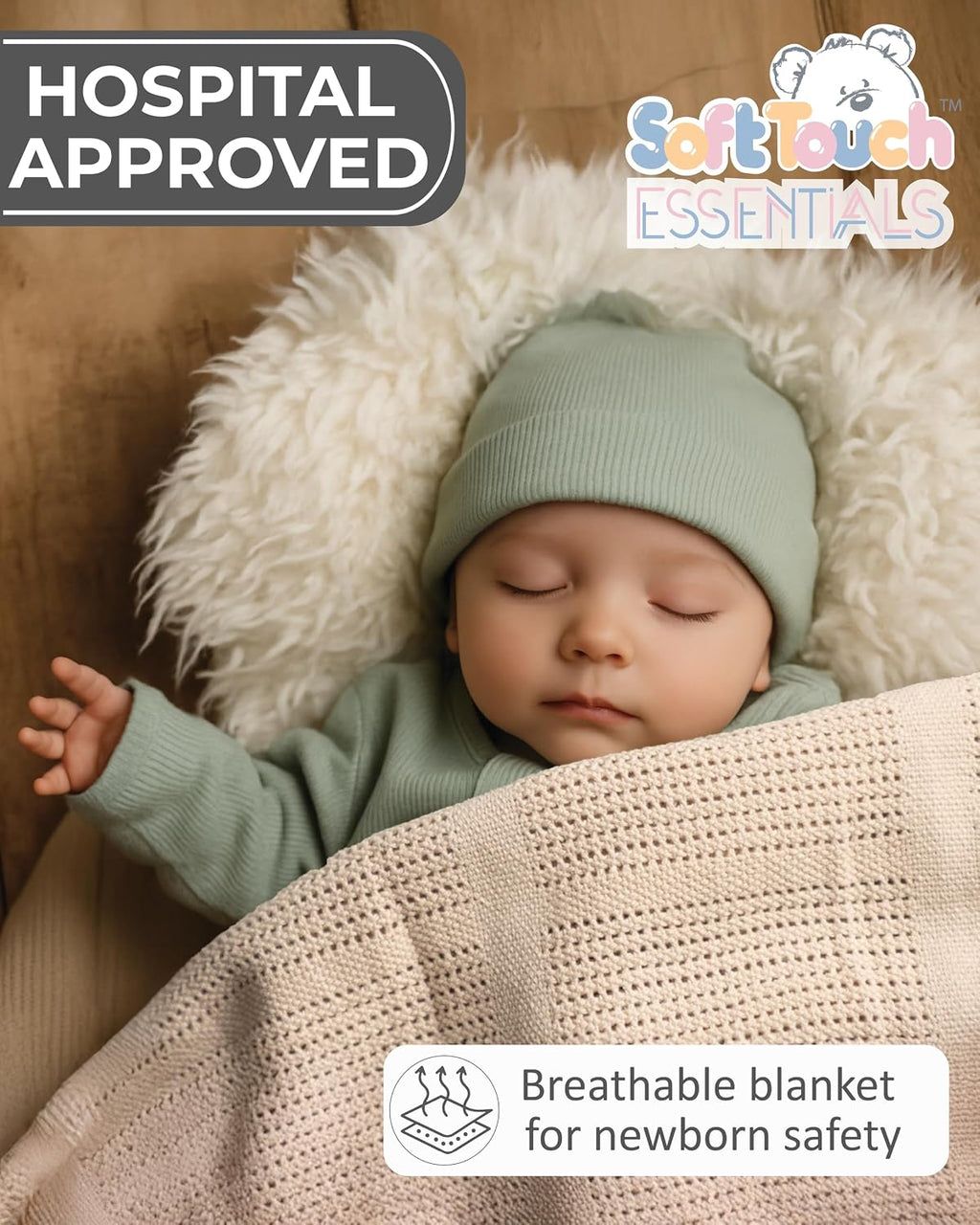 Soft Touch Newborn Essentials 70 x 90cm Cotton Baby Cellular Blanket for Pram, Car Seat and Cot Bedding
