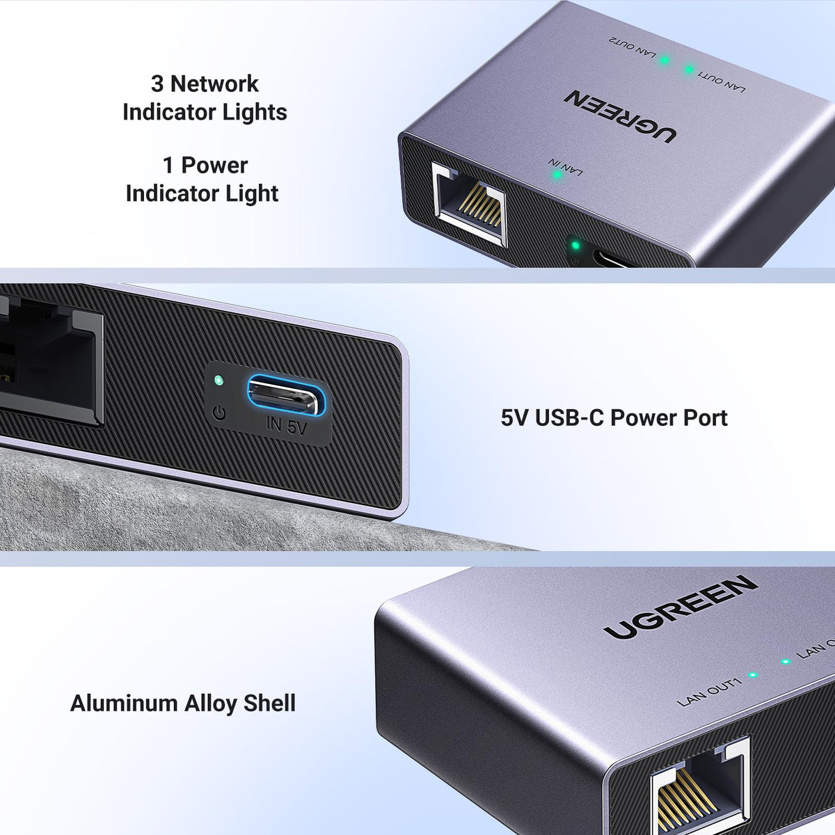 UGREEN 5 Port Gigabit Network Switch, Ethernet Splitter Hub