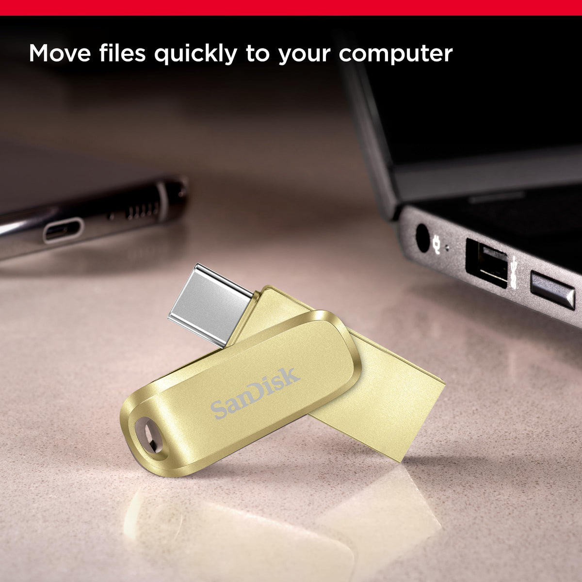 SANDISK Ultra Dual Drive Luxe 256GB, USB-C+USB-A, Up to 150MB/s Read Speeds