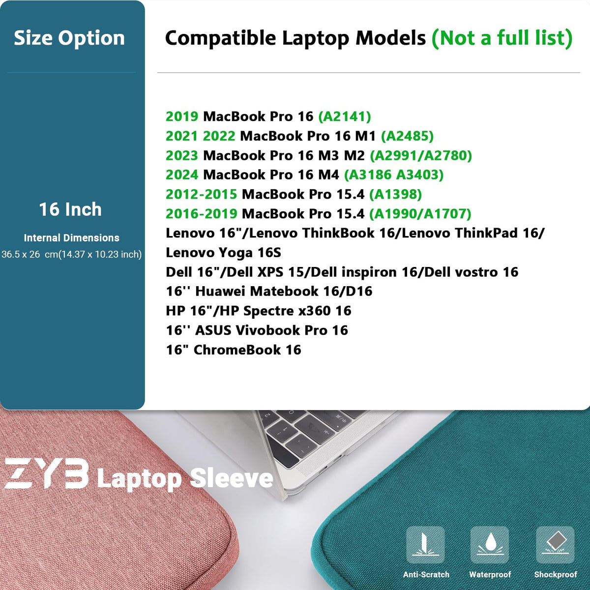 ZYB 16 Inch Laptop Sleeve Case,Shockproof Waterproof Notebook Case 16 Inch for 2021-2026 MacBook Pro 16 M5 M4 M3 M2 M1,16" Laptop Lenovo ThinkBook/IdeaPad HP Dell ASUS Acer Chromebook etc-Haze Blue