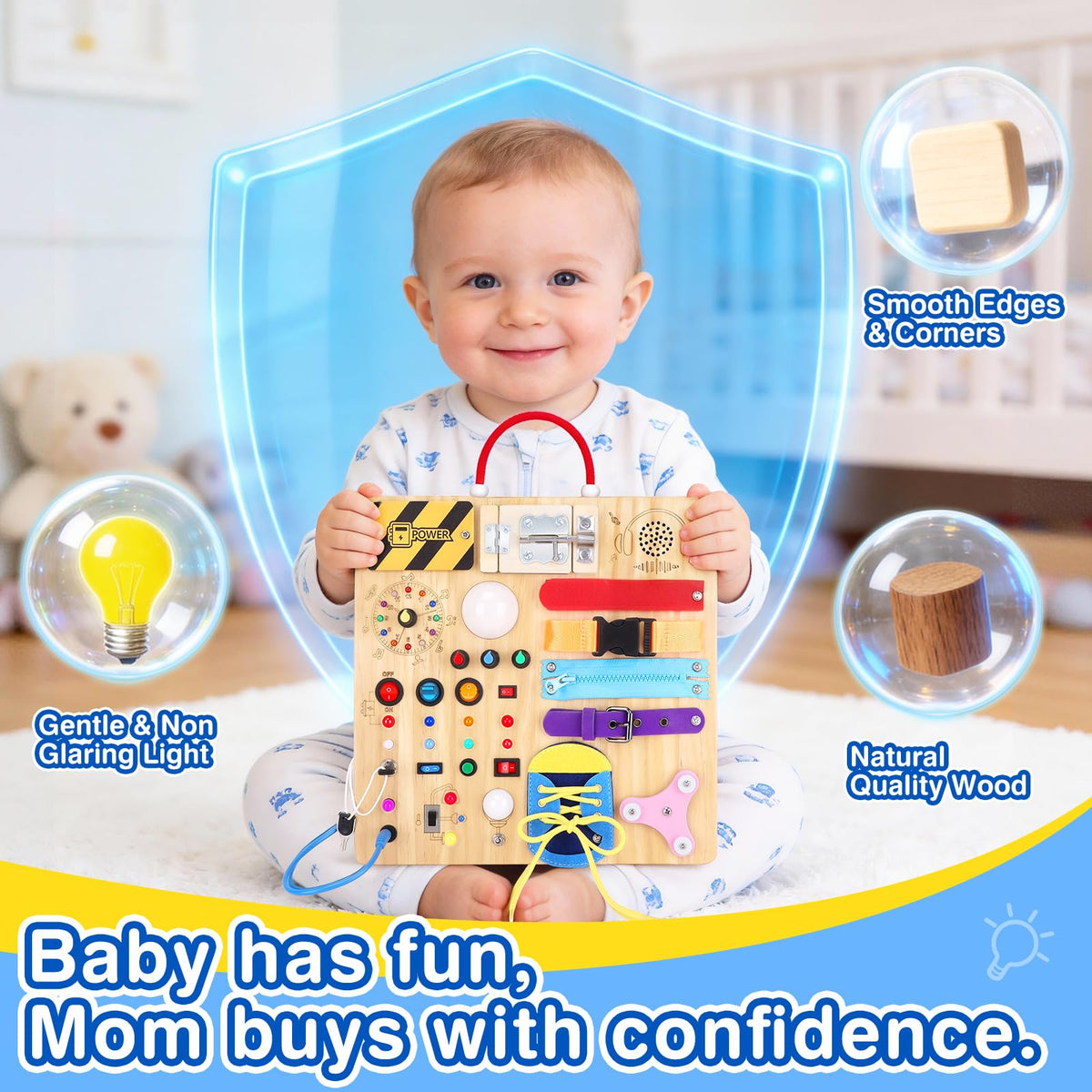 Grarain Busy Board for Toddlers - Montessori Educational Toy for 1-3 Year Old Boys & Girls | Travel-Friendly Sensory Learning Activity | Ideal for Kids with Autism(Busy Board v2)