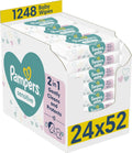 Pampers Sensitive Baby Wipes 24 Packs of 52 Wipes = 1248 Baby Wet Wipes, 2 in 1 Gently Cleans & Protects, 0% plastic in wipes