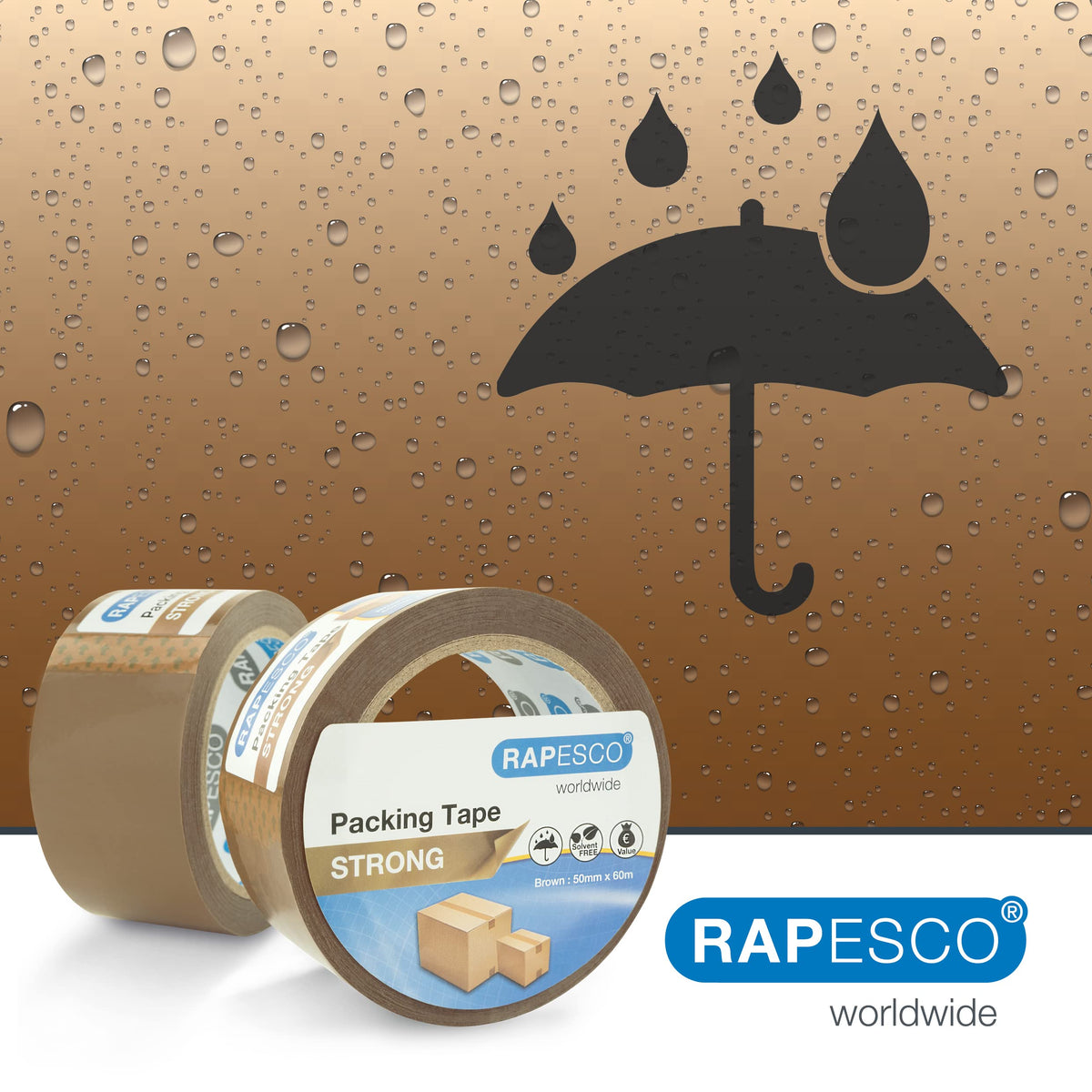 Rapesco 1697 Strong Packing Tape 50mm x 60m, Clear, Pack of 2