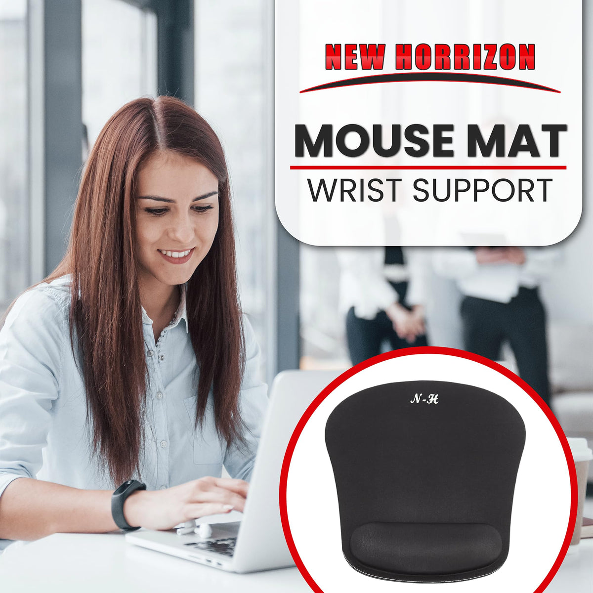 New Horrizon - Mouse Mat BLACK ANTI-SLIP COMFORT MOUSE PAD MAT WITH GEL FOAM REST WRIST SUPPORT FOR PC LAPTOP - Compatible with Laser and Optical Mice