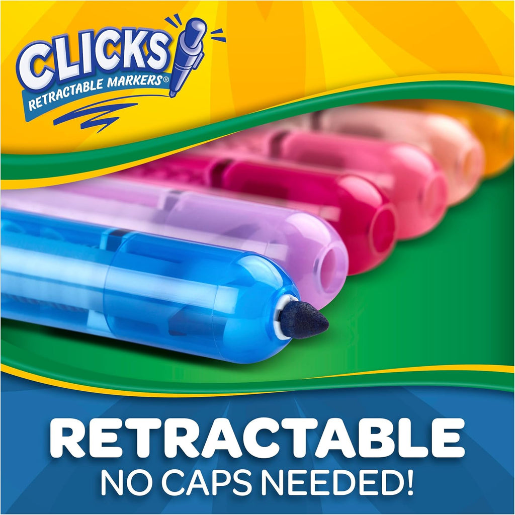 Crayola Clicks Retractable Tip Markers (10ct), Washable Cone Tip Art Marker Set, Cute Aesthetic School Supplies, Classroom Must Haves, Ages 8+