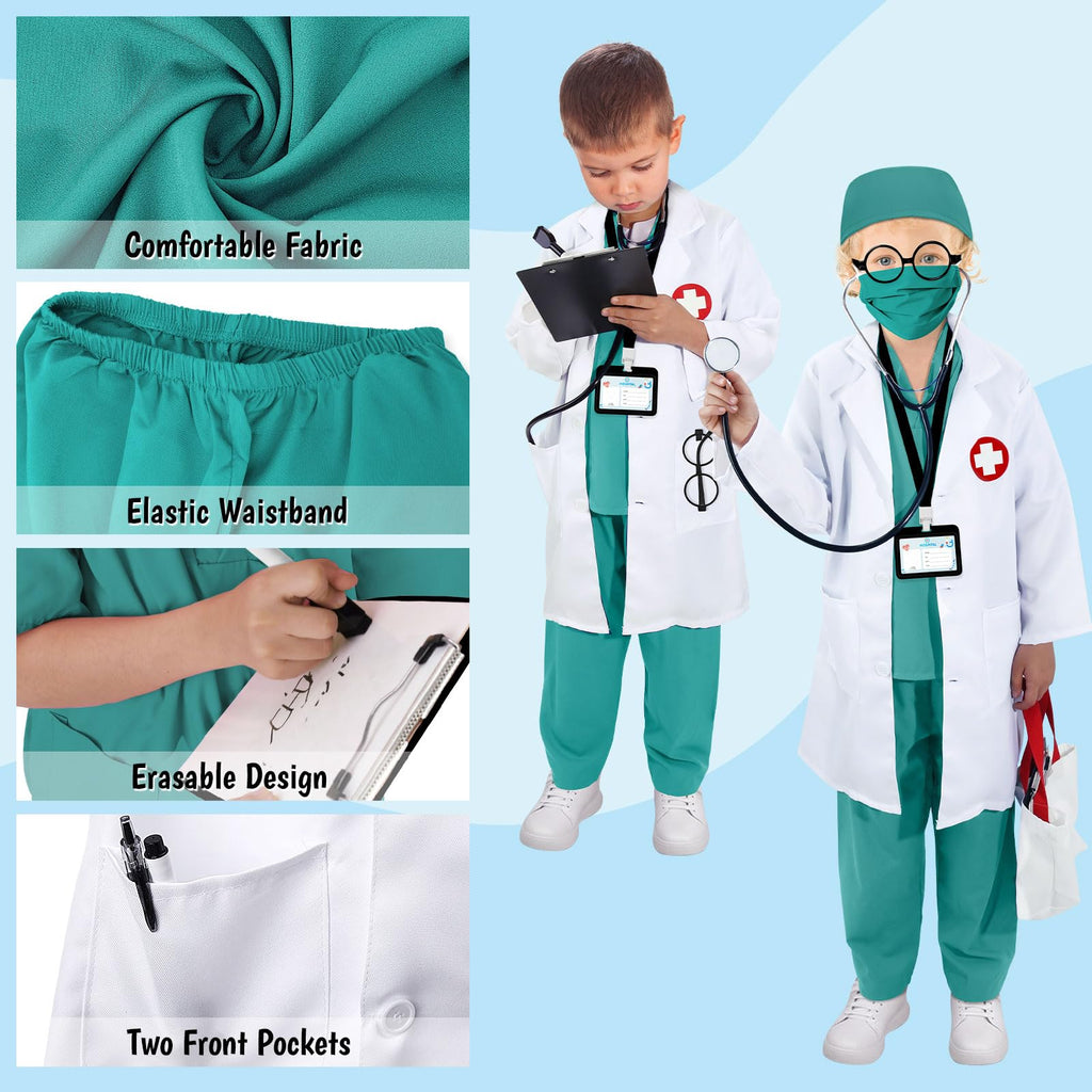 12 PCS Doctor Costume for Kids,Scrubs Nurse Costume for Girls Boys