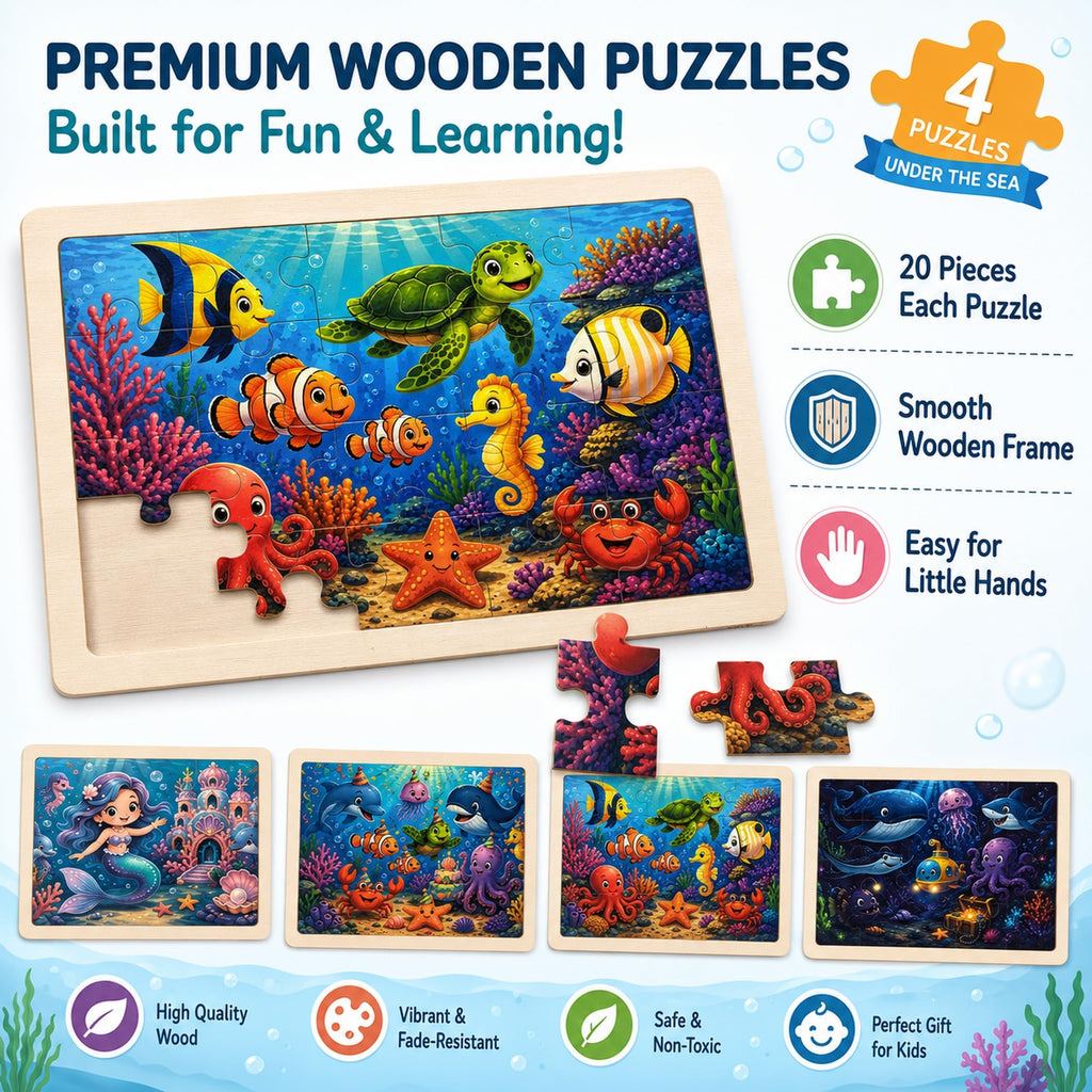 Wooden Puzzles Dinosaur Toys for Kids Ages 3-5, Set of 4 Packs with 20-Piece Wood Jigsaw Puzzles, Preschool Educational Brain Teaser Boards for Boys and Girls 3 4 5 6 Years Old