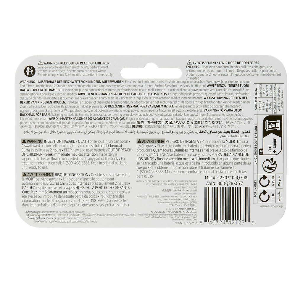 Amazon Basics 6-Pack CR2032 Lithium Coin Cell Battery, 3 Volt, Long Lasting Power, Mercury-Free