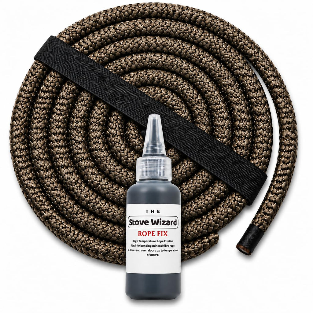Stove Rope Kit 10mm x 2.5m Black 50ml Glue 100mm Tape