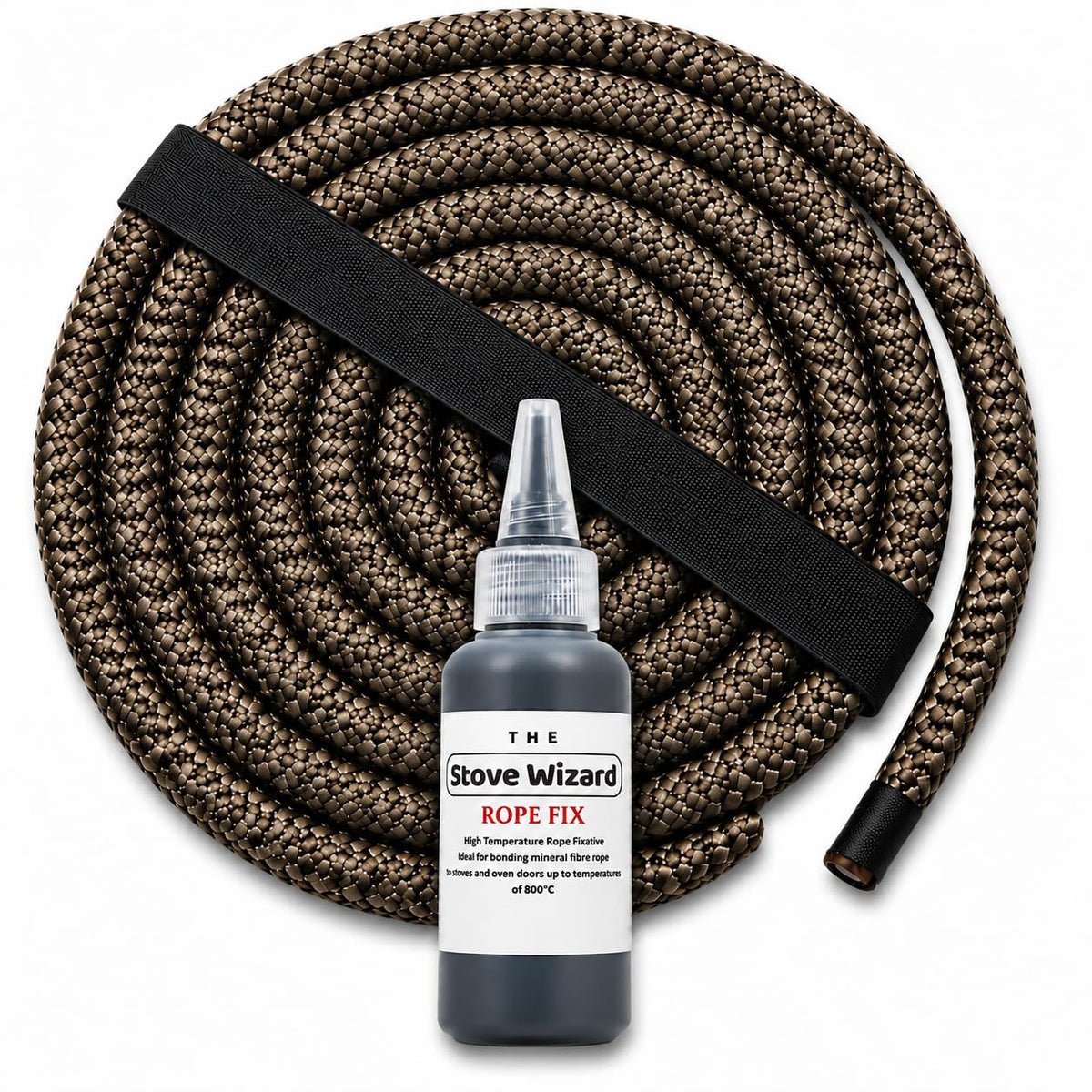 Stove Rope Kit 10mm x 2.5m Black 50ml Glue 100mm Tape