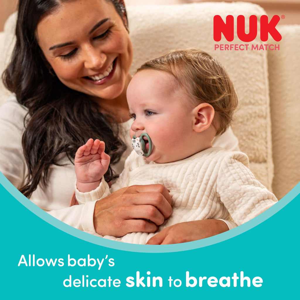 NUK Space Day & Night Baby Dummy | 6-18 Months | Glow-in-the-Dark Soothers with Extra Ventilation for Sensitive Skin | BPA-Free Silicone | Zebra & Lion | 4 Count