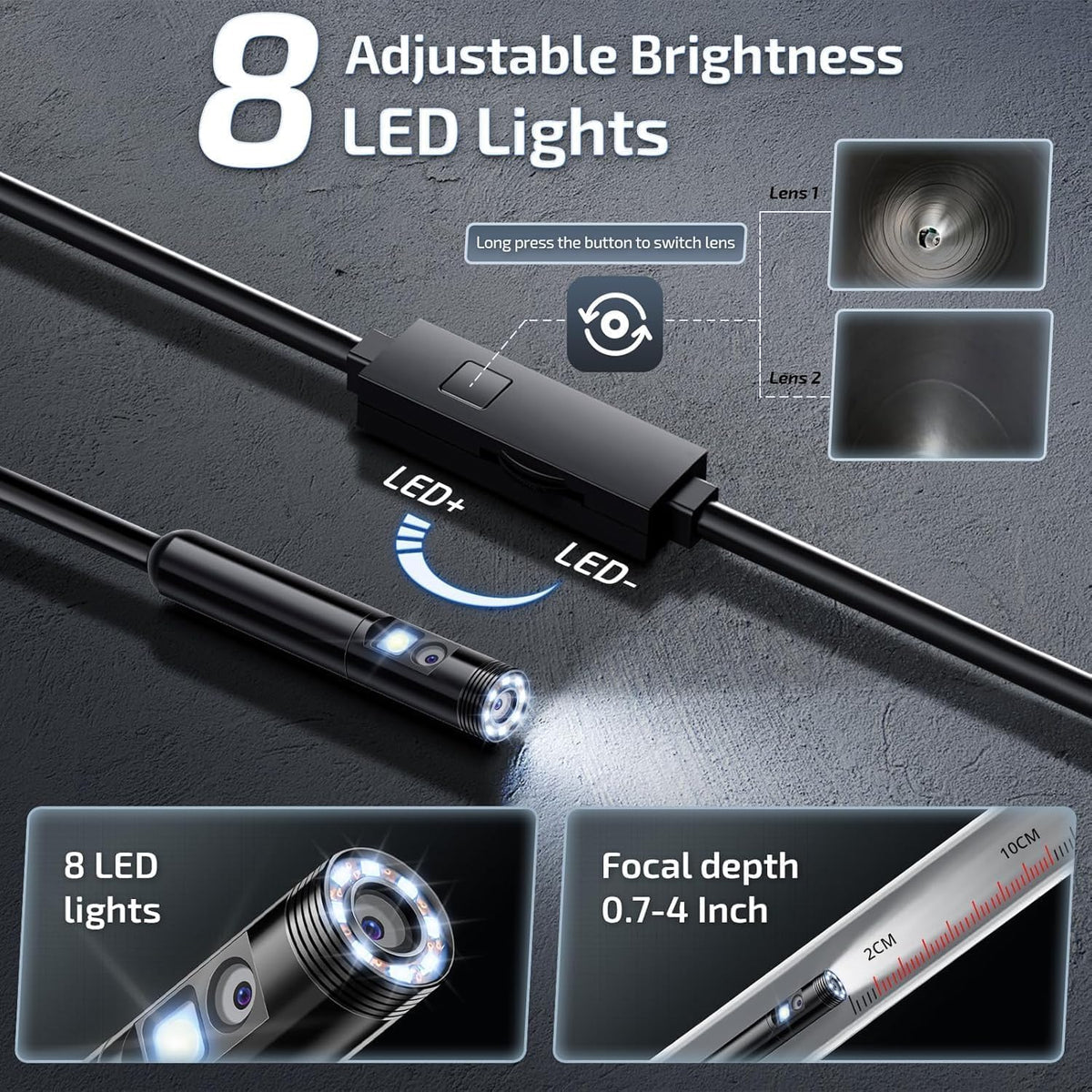 Endoscope Inspection Camera with Lights, 1920P HD Flexible Borescope Lens, 16.5ft Semi-Rigid Snake Cameras,IP67 Tube Sink Pipe Drain Overhaul, for Android, iPhone, iPad, Tools