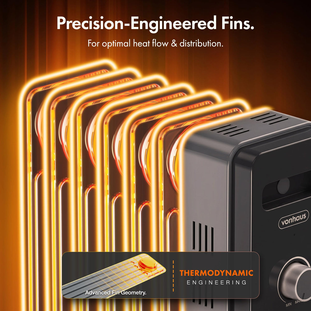 VonHaus Oil Filled Radiator 11 Fins – 2500W, 3 Heat Settings, 24 Hour Timer