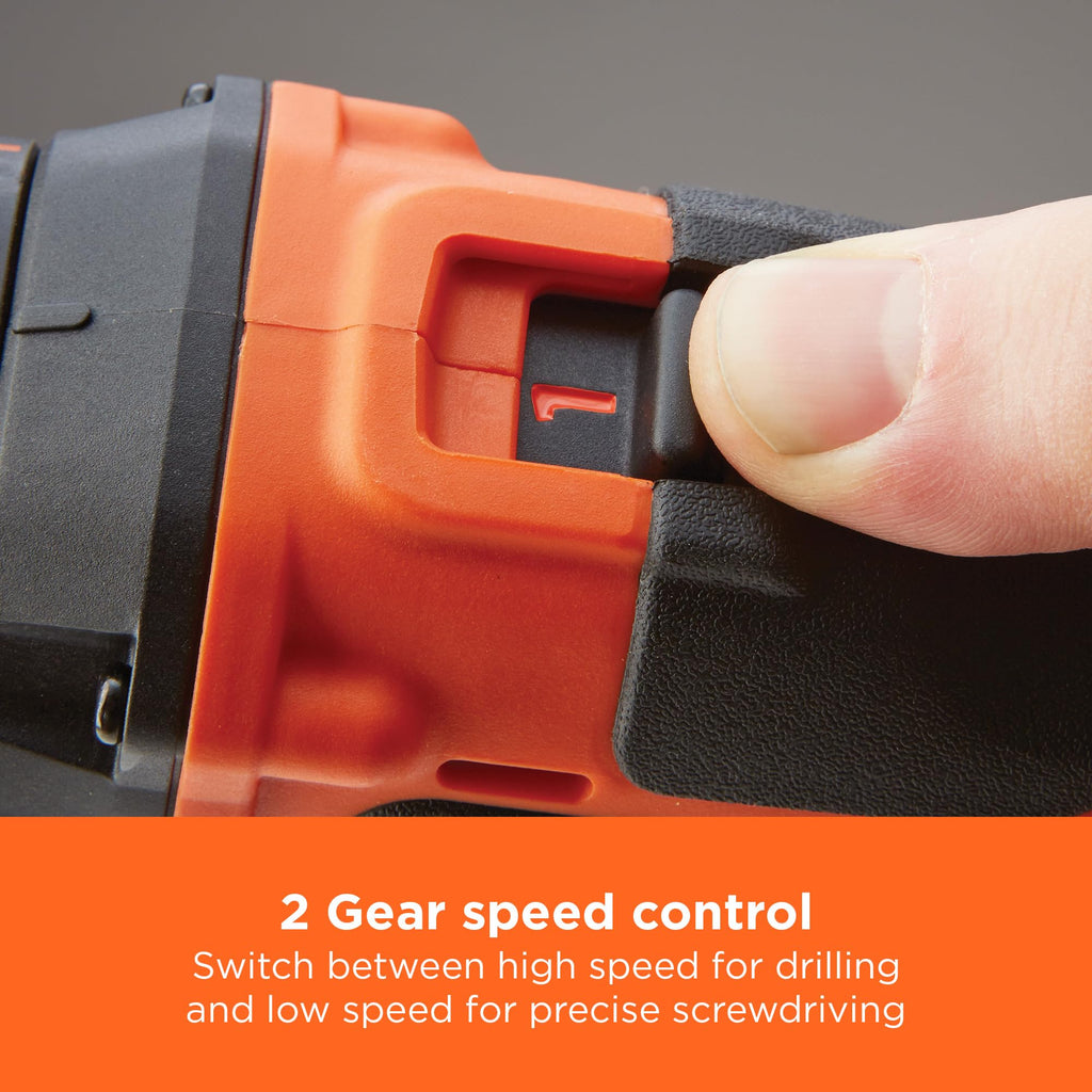 BLACK+DECKER 18 V Cordless 2-Gear Combi Drill with Kitbox and 2X 1.5 Ah Lithium Ion Batteries
