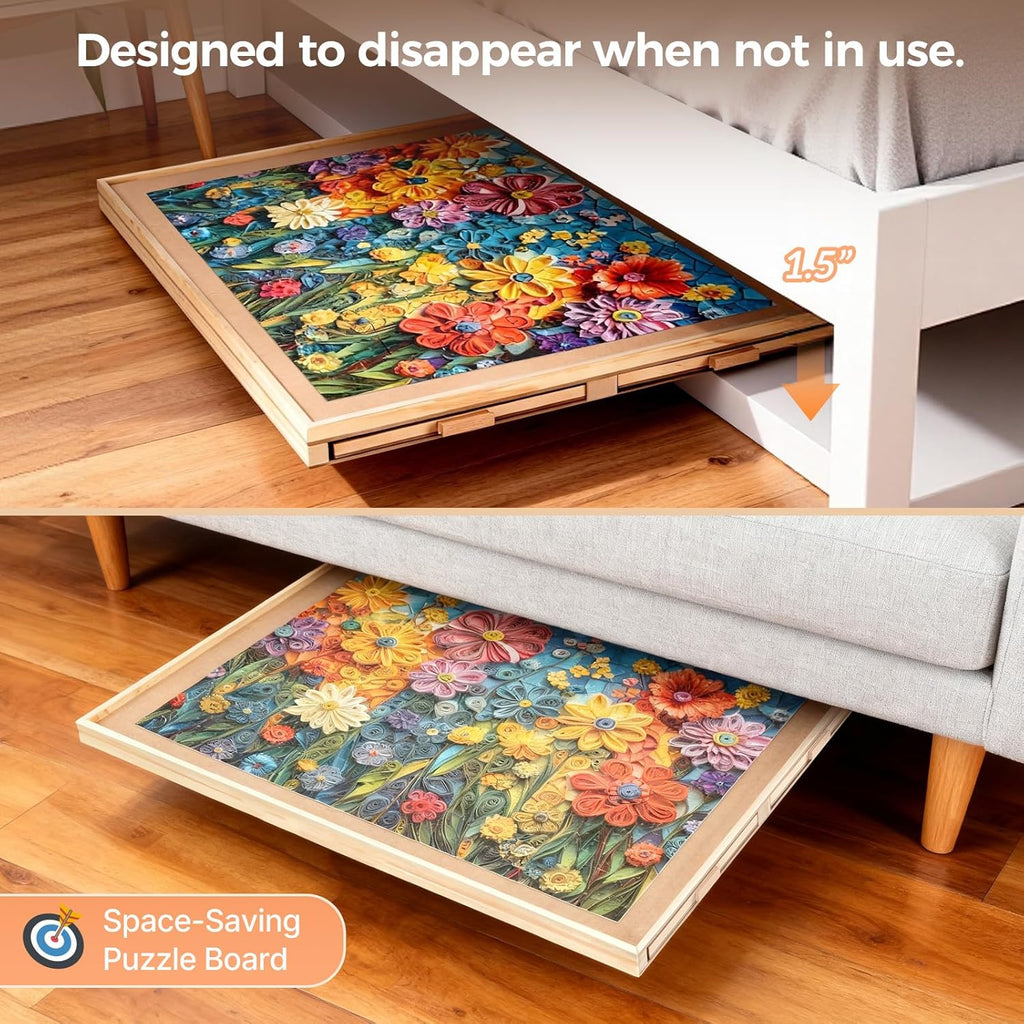 ALL4JIG 1500 Piece Rotating Puzzle Board with 4 Drawer 24.92"x33.58"Portable Wooden Jigsaw Puzzle Table for Adults,Lazy Susan Spinning Puzzle Boards Birthday Gift for mom,Surface for Bricks Building
