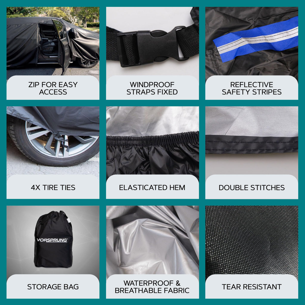 VORSPRUNG® Universal Car Cover(4 Sizes)| Driver Side Zip | Waterproof All Weather| Snow/Sun/Wind Proof |UV Protection Outdoor | Full Fitted |Length 487-530cm | Large Saloons, Executive & Estate Cars