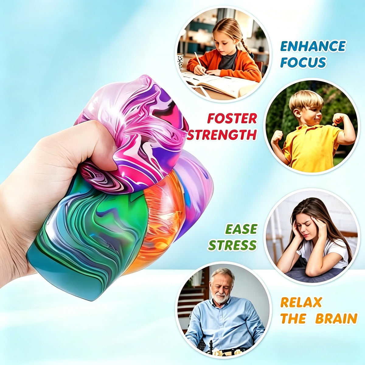 Fidget Toys Stress Balls for Kids & Adults - 4Pack Malt Sugar Squishy Fidget Toys, Slow Rise Ball, Stretchy Squeeze Stress Relief Balls for Anxiety/Therapy/Classroom, Slow-Rise Sensory Toys