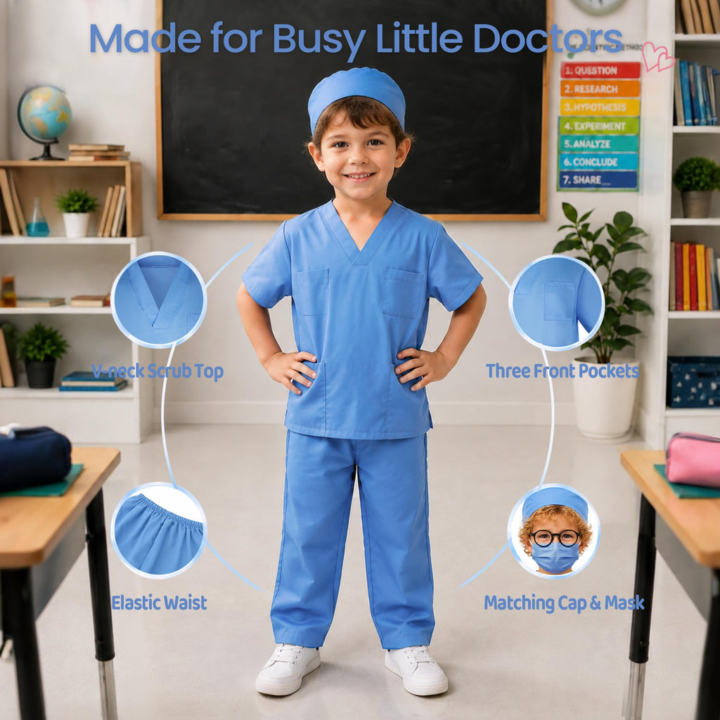 Meland Doctor Costume for Kids 3-10, Pretend Play Career Dress Up with Bag