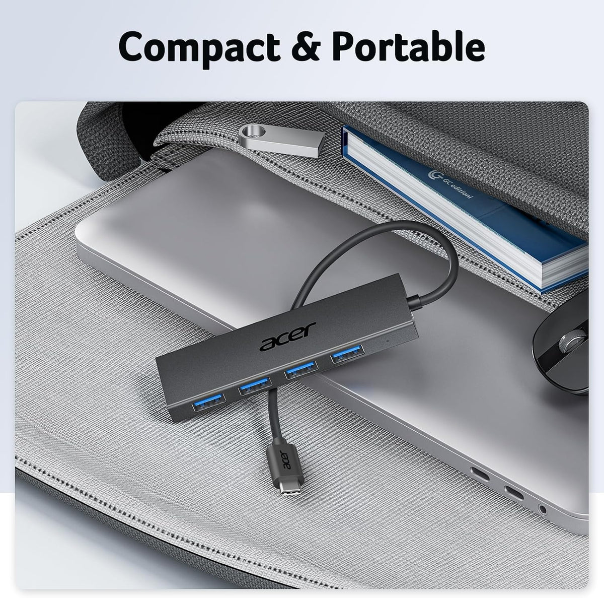 Acer USB Hub 3.0, Ultra Slim USB Adapter 4 Ports Splitter with Powered USBC