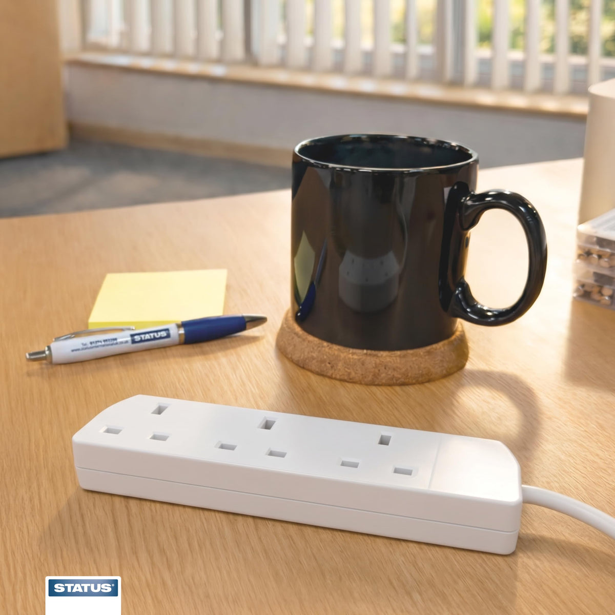 STATUS 4 Socket Extension Lead, 2m Black 13A Power Strip for Home or Office Use (S4W2MBL1PK4)