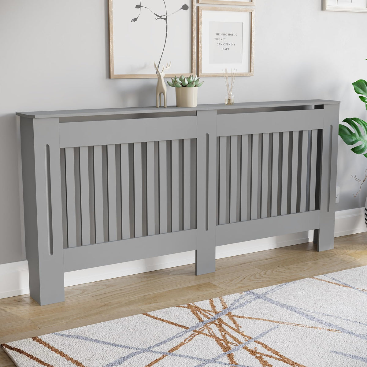 Vida Designs Chelsea Radiator Cover White - Medium - Modern Vertical Slat Design For Optimal Heat Circulation - H82xW111xD19cm - Painted MDF Cabinet Ideal For Living Room & Hallway