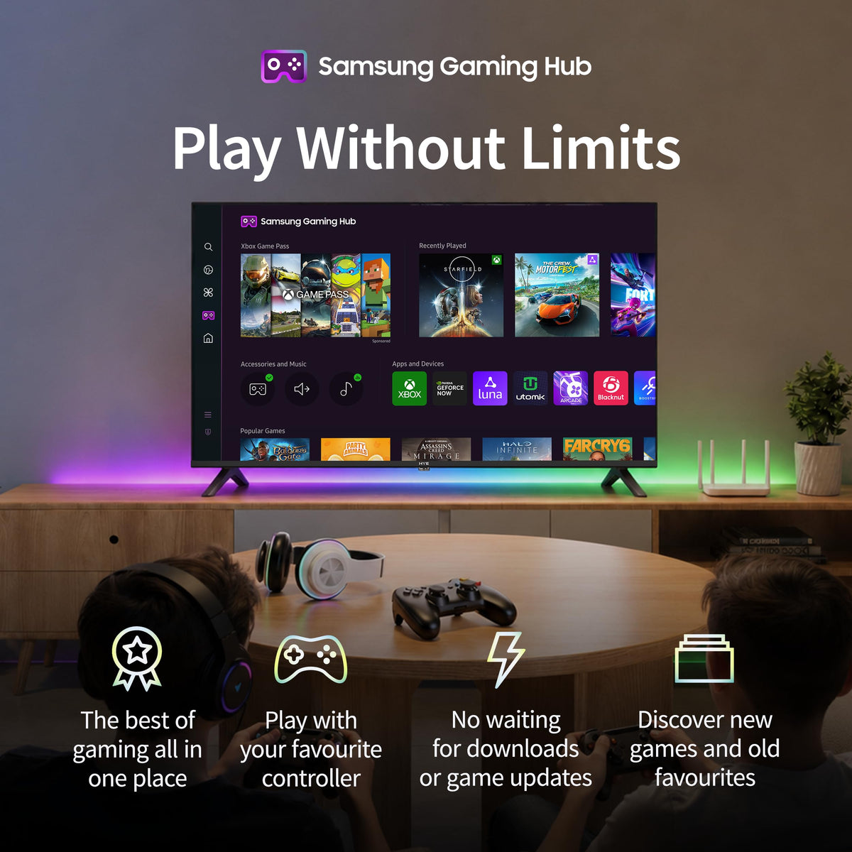 HYE 43" LED Smart TV - 4K Ultra HD, Samsung Tizen OS & Gaming Hub, Black