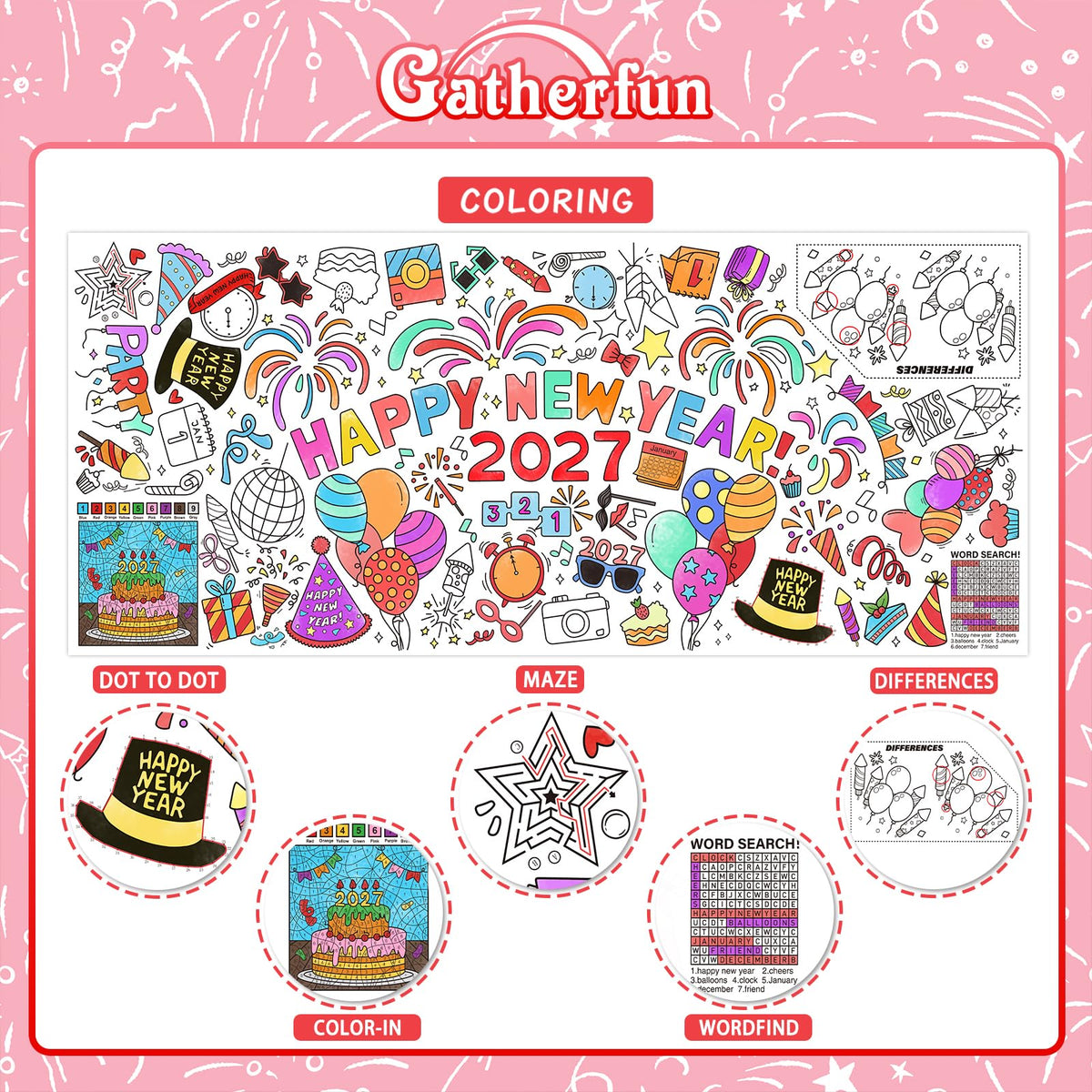 Gatherfun Ramadan Activity Poster & Home Decor - 31.5 x 72 Coloring Banner/Table Cover for Eid Mubarak Decoration, for School Parties & Ramadan Decoration