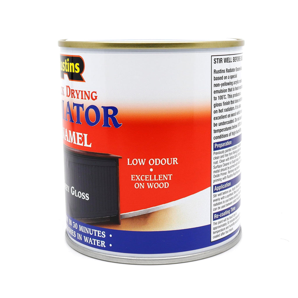 RUSTINS Quick Drying Radiator Enamel Satin - Black 250ml – Durable, Long-Lasting Finish for Radiators That Stands the Test of Time