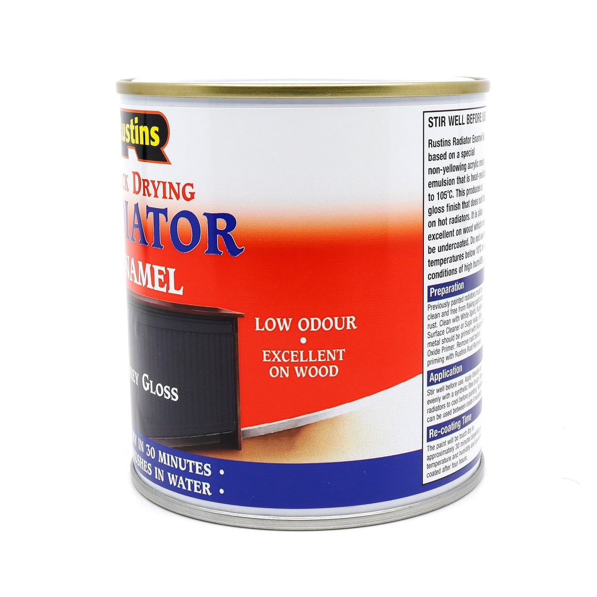 RUSTINS Quick Drying Radiator Enamel Satin - Black 250ml – Durable, Long-Lasting Finish for Radiators That Stands the Test of Time