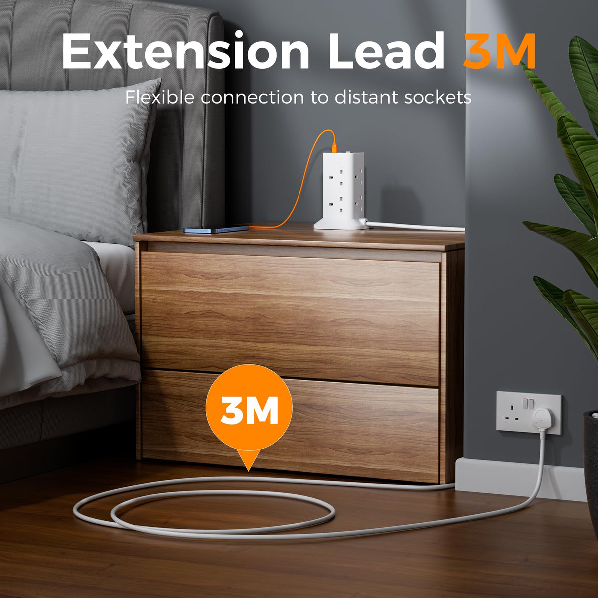 TESSAN Tower Extension Lead 5M with USB C Slots