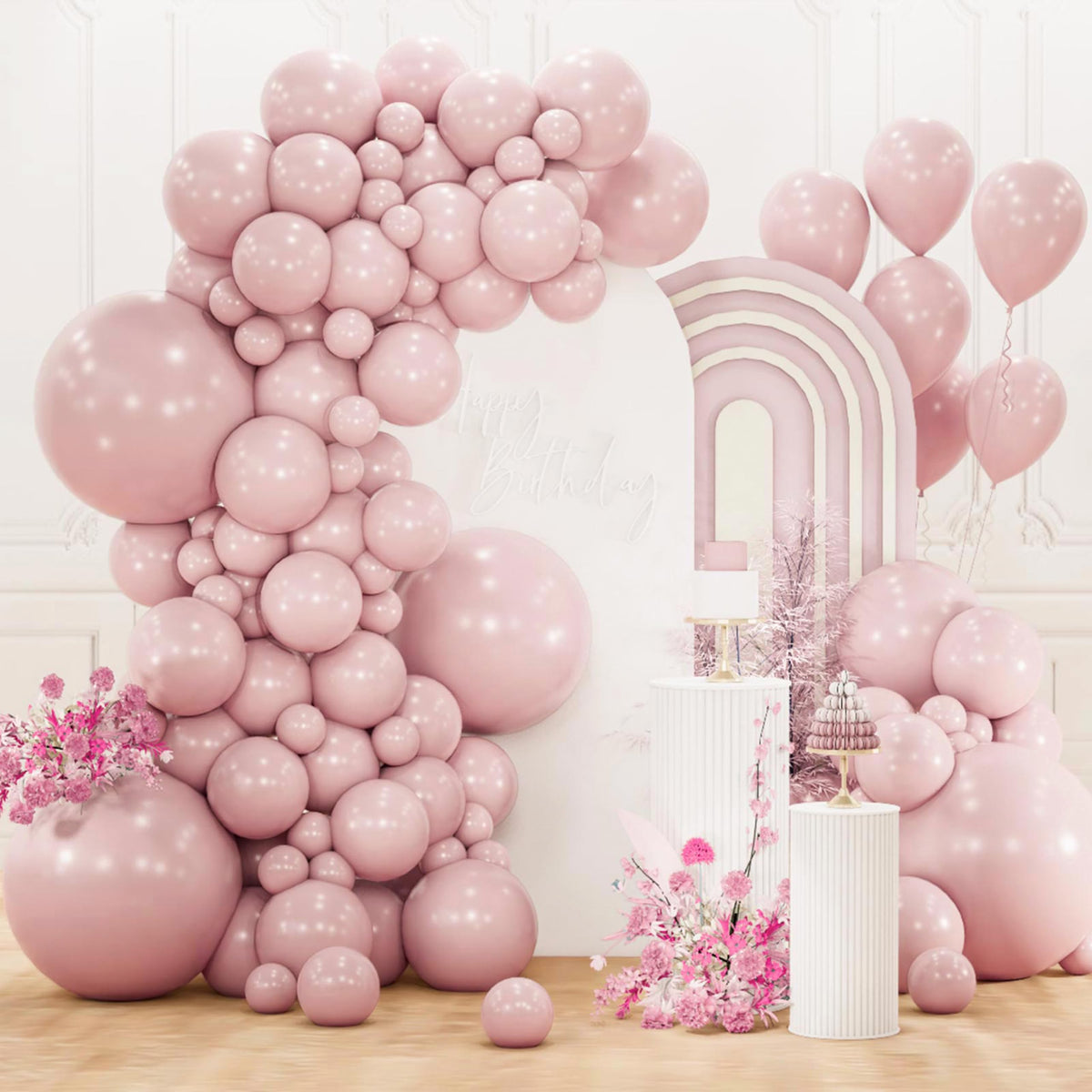 PartyWoo Baby Pink Balloons 152pcs Pastel Pale Light Pink Different Sizes